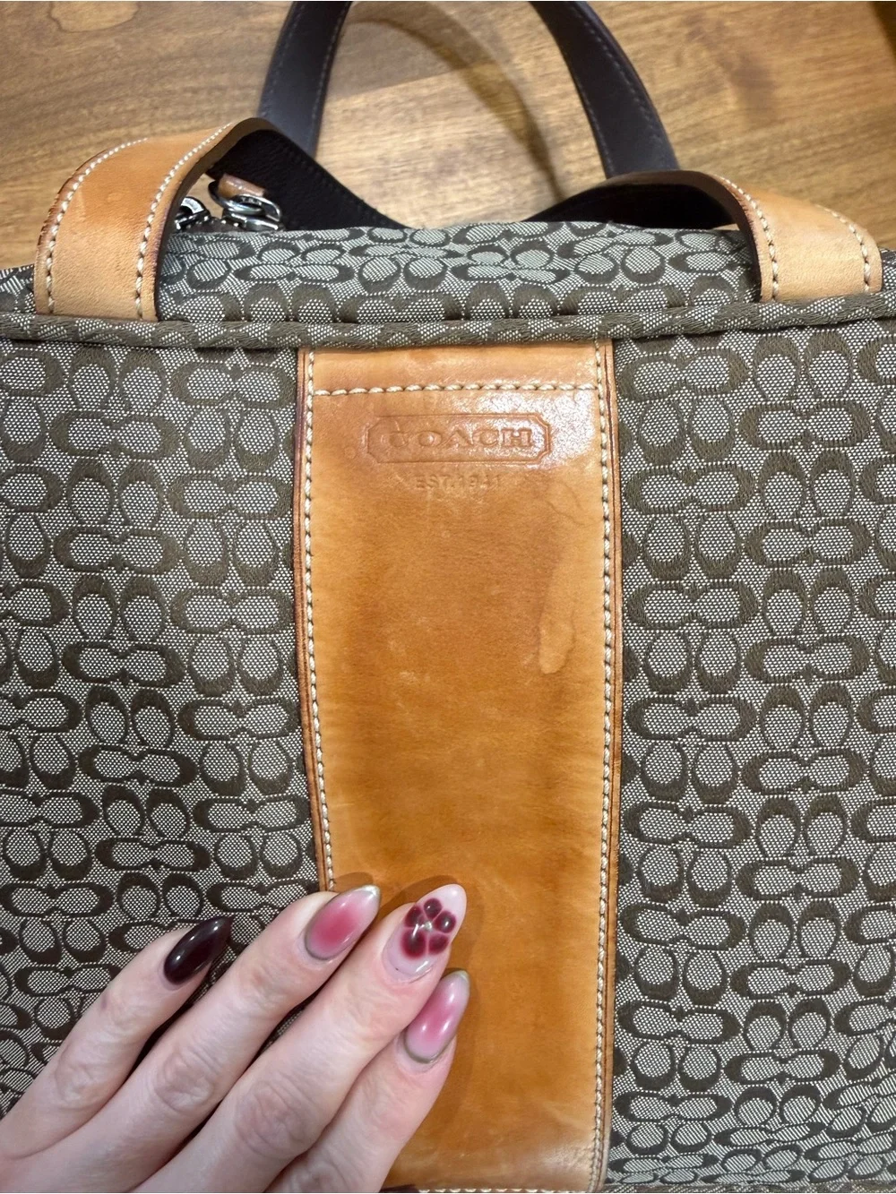 Coach Brown Signature Canvas Travel Pouch with Tan Leather Trim